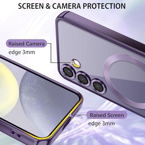 Image of VONZEE Clear Logo Electroplating Transparent Case For Samsung Galaxy S24 FE 5G, Magnetic Plating [Support For MagSafe Charger] Tpu Case Cover, Individual Camera Protection For Each Lens- Deep Purple
