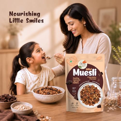 Image of Desi Nutri Millet Muesli Chocolate Flavour 625grams | Source of Protein & Fibre, Multigrain Breakfast Cereal | Cholesterol Free | Made with REAL Chocolate (Chocolate)