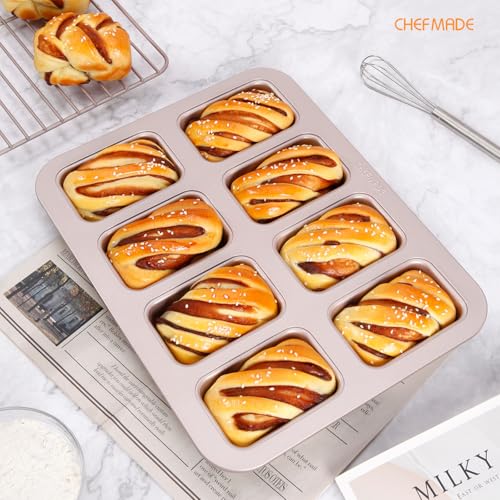 CHEFMADE Brownie Cake Pan, 8-Cavity Non-Stick Rectangle Muffin Pan Bakeware for Oven Baking(Gold) by CHEFMADE - Image 3