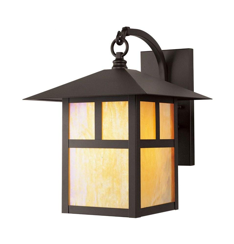 Livex Lighting 2133-07 Montclair Mission 1 Light Outdoor Bronze Finish Solid Brass Wall Lantern with Iridescent Tiffany Glass, 13.75" x 10" x 13.75"