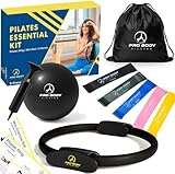 ProBody Pilates Ring Set with 14-Inch Magic Circle Ring, 9-Inch Exercise Ball, 5 Resistance Bands, Pump, Training Guides, & Storage Bag for Core Strength, Balance, Stability Training (Black)