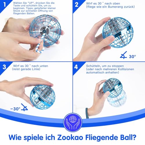 Zookao Fliegender Ball, Mini Drohne Für Kinder Flying Boomerang Ball mit LED Licht Spielzeug Geschenke für Jungen Mädchen Indoor Outdoor Cooles Flugzeug