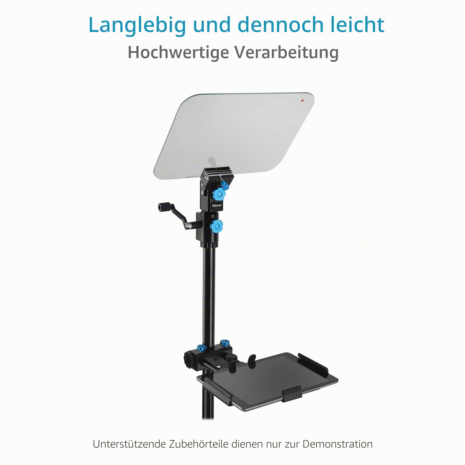 PROAIM Professioneller Rede-Teleprompter mit Teleskopischem Konferenzständer und 60/40 Beam-Splitter-Glas. Lesereichweite von 20 Fuß. Unterstützt Laptops und Monitore bis 17” (TP-SPH-01) | Mit Teleskopständer, 60/40-Strahlenteiler-Glas und Unterstützung f