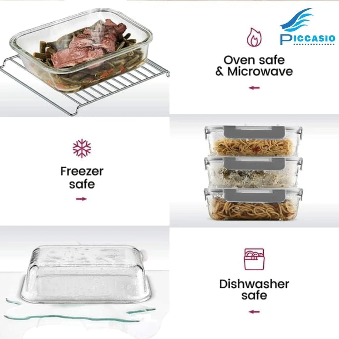 Piccasio 24Pcs Glass Lunch Box Set, Reusable Glass Food Container, Healthy Lunch & Snacks Box with Upgraded Snap Locking Lids, Leakproof, Dishwasher & Microwave Ovens Heating Box for Kids & Adults