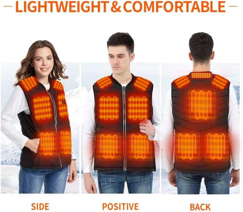 Miniatura 3 de Srivb Chaleco calefactable, 8 zonas de calefacción, chaleco térmico de carga USB, calentador de cuerpo lavable con batería para exteriores
