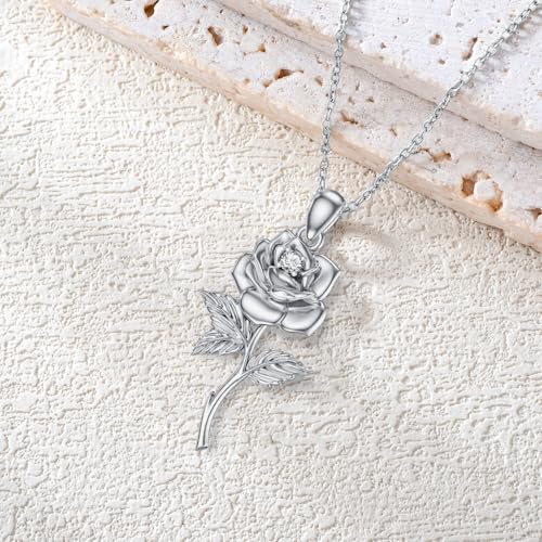 Diamond Rose Flower Pendant Necklace for Women 925 Sterling Silver Lab Grown Diamond Jewelry Gifts for Mom Wife Girlfriend3