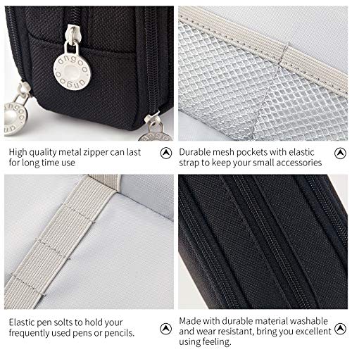 Image of CICIMELON Metal Large Capacity Pencil Case 3 Compartment Pouch Pen Bag For School Teen Girl Boy Men Women (Black), Black, Travel