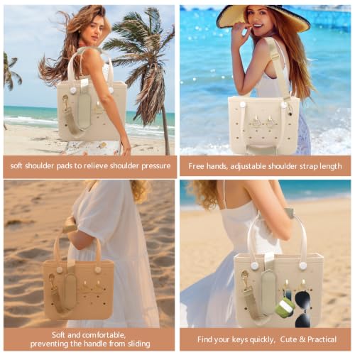 Image of LBU Strap for Bogg Bag Accessories with Handle Wrap, Detachable Shoulder Pad, 2Pcs Key Holders Adjustable Crossbody Shoulder Strap Wrap for XL /Medium /Small Rubber Tote Beach Bog Bags (Light Gold)