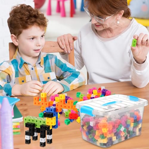 Jenaai 200 Pcs Math Cubes Counting Blocks Linking Connecting Cubes Math Manipulatives with Storage Container Educational Toy for Kids Age 4-8 Kindergarten STEM Activities Preschool(Blue) - Image 6