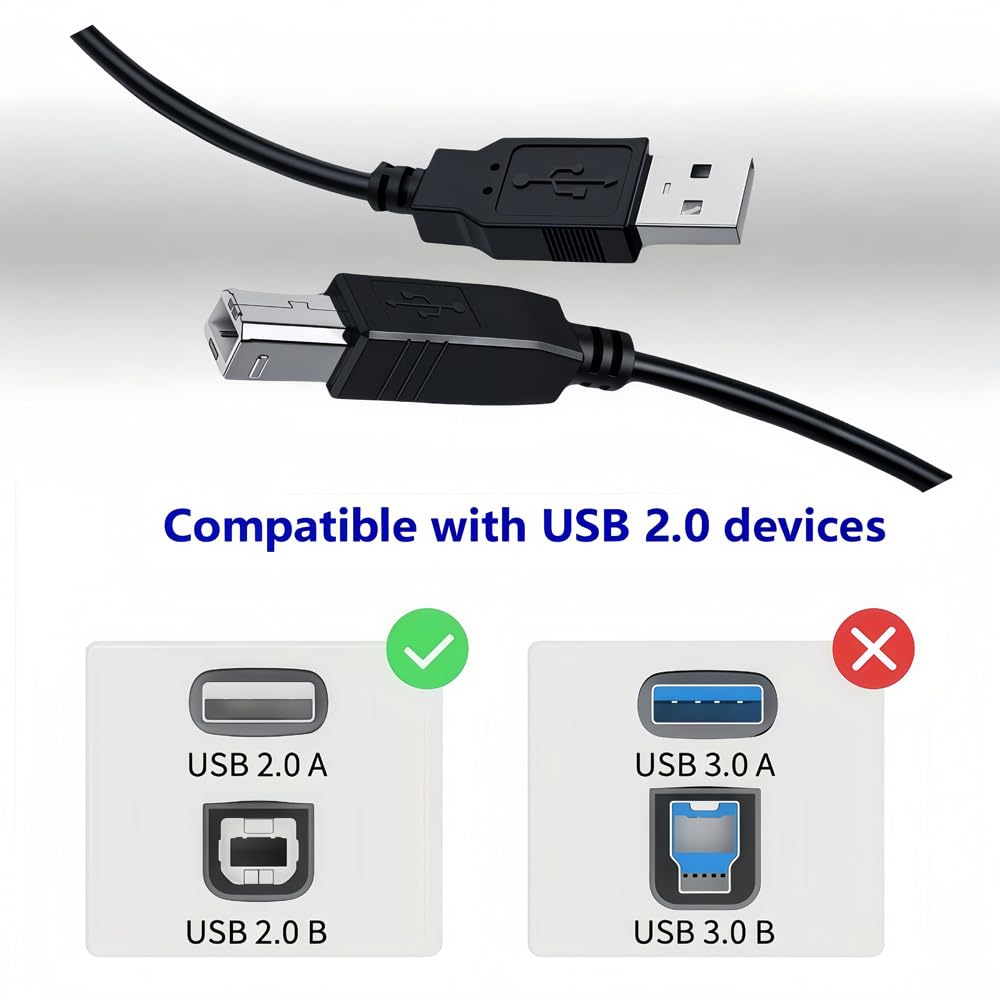 Envy Druckerkabel, USB 2.0 Typ A auf B, Kabel für HP Envy 5055, 5255, 5660, 6055, 6075, 6455, 6475, 7155, 7855, Scanner, PC, Mac
