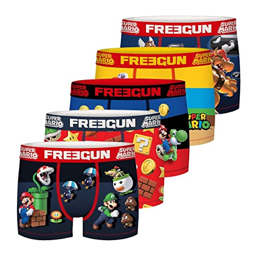 FREEGUN Lot De 4 Boxers Garçon Astérix – Sous-vêtements Enfant Confortables, Respirants & Stretch – Motifs Gaulois Fun Bleu, Rouge, Gris, Noir