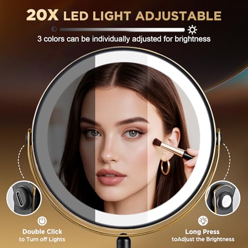Espejo para maquillaje redondo con luz y aumento 20X miniatura 5