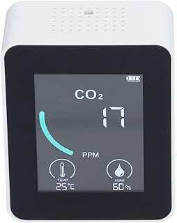 Temperature and Humidity Detector, Wide Application LCD Quick Response CO2 Detector with USB Cable for Family for Office for School(white)