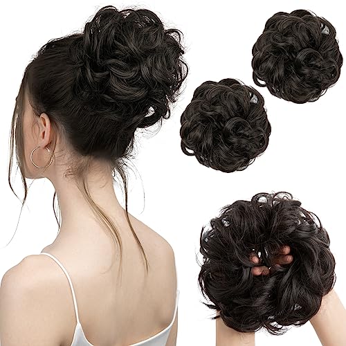 SARLA 2PCS Messy Bun Hair Pieces for Womens Synthetic Scrunchies Buns Extension Hairpieces Updo Pony Tail Black Brown