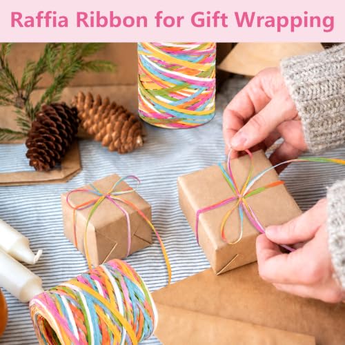Image of BEVTEE 175 Yards Raffia Yarn for Crochet, Ribbons for Crafts, Colorful