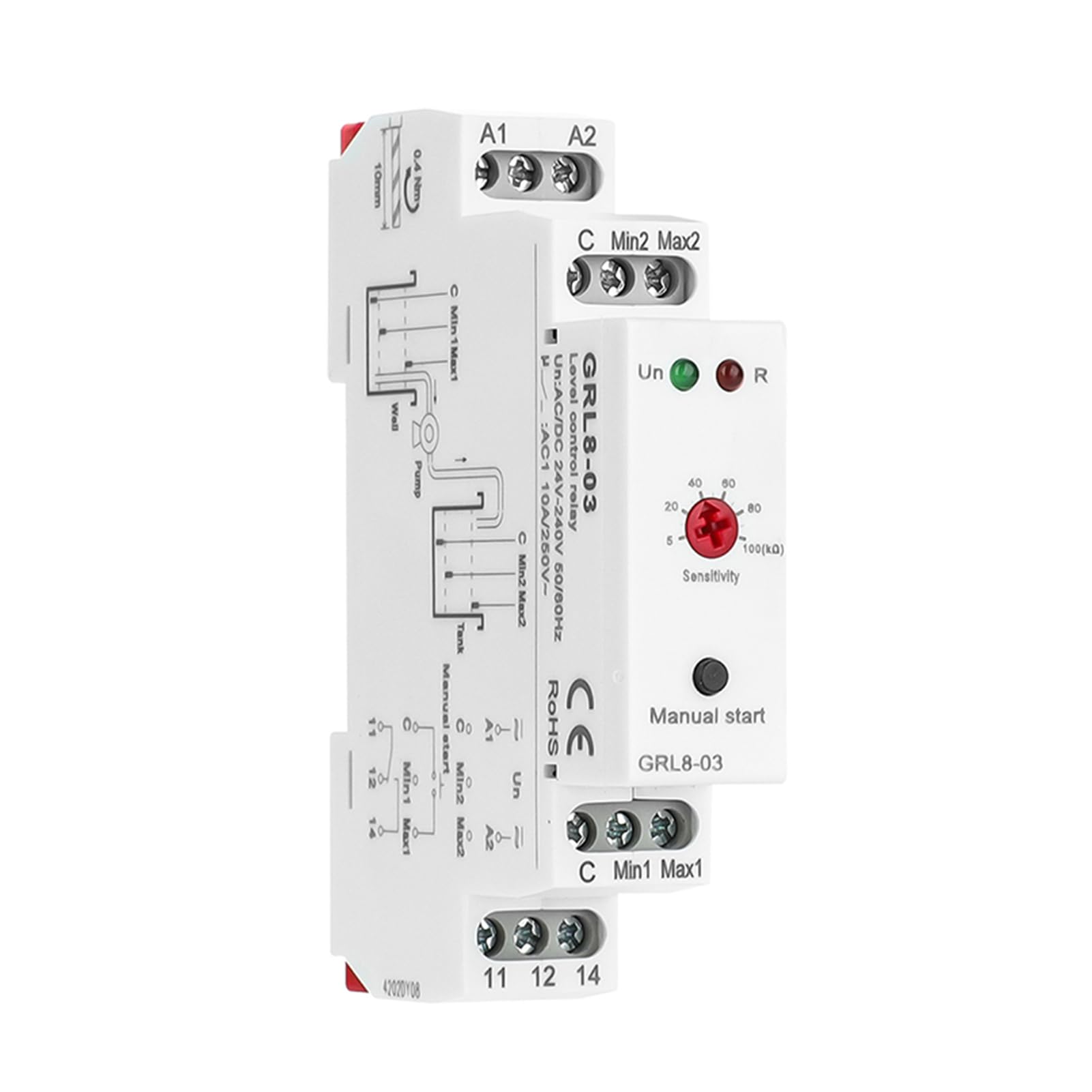 GRL8-03 Flüssigkeitsstandsregler Wasserstandssensor 10A AC/DC 24V-240VFlüssigkeitsstandregelrelais Liquid Timer Control Relais für Teichen und Wassertürmen verwendet
