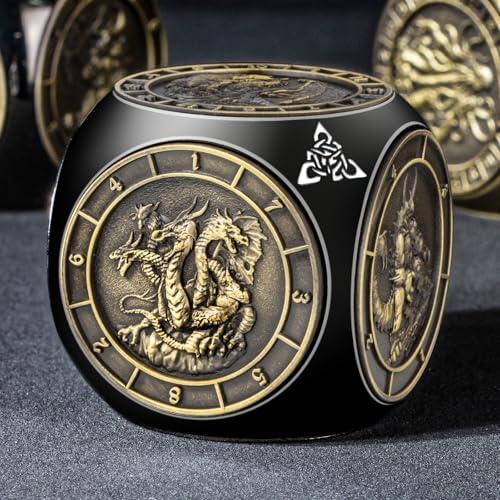 Roycevon 7 in 1 Spinner DND Dice Set, Metal D and D Dragon Dice with Gift Box, Role Playing Dice, Black Bronze
