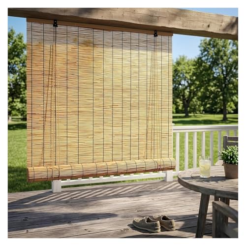 IRUGS Persiana Enrollable y Estor de bambú para Exterior – Privacidad en Patio, Filtro de luz, Impermeable, Bloqueador Solar para pérgola y Ventana de Porche(70 Ancho x 150 Alto cm)