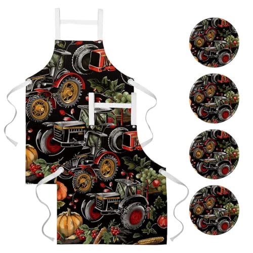 Tablier de cuisine avec 4 broches et motifs tracteurs lot de 2 pour restaurant