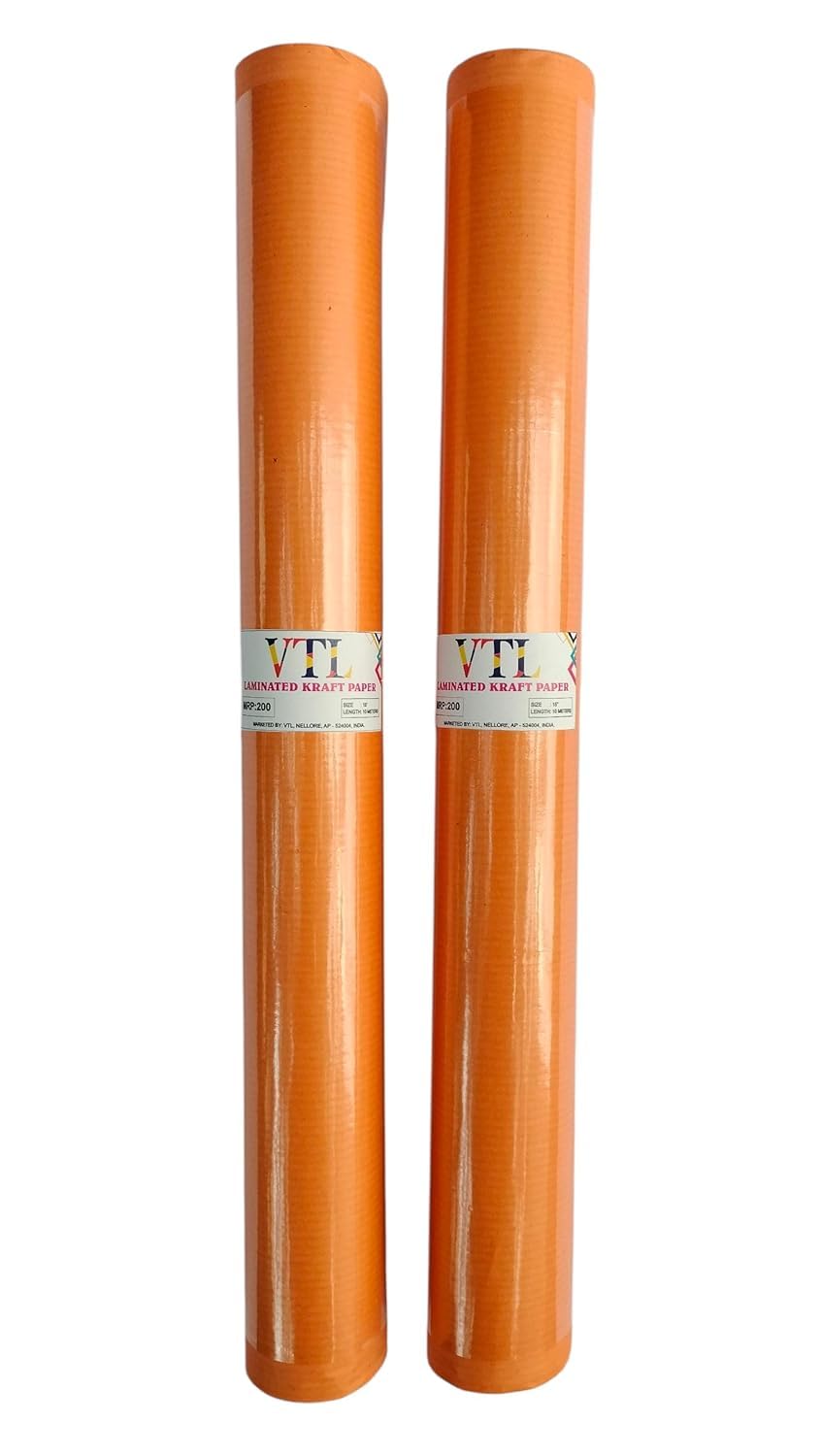 VTL Orange Laminated Notebook Cover Roll Pack of 2 | 15 Inch x 10 Meter Book Cover Rolls | Water & Dust Resistant Kraft Paper for School Notebooks, Textbooks & Office Registers-image-1