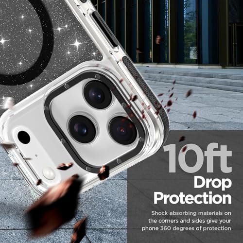 Image of Magnetic Case for iPhone 17 Pro Max [Compatible with Magsafe] [Bling Glitter Fluorescent Design] [1 Screen Protector] Slim Translucent Matte Case for iPhone 17 Pro Max 6.9 inch 2025, Black