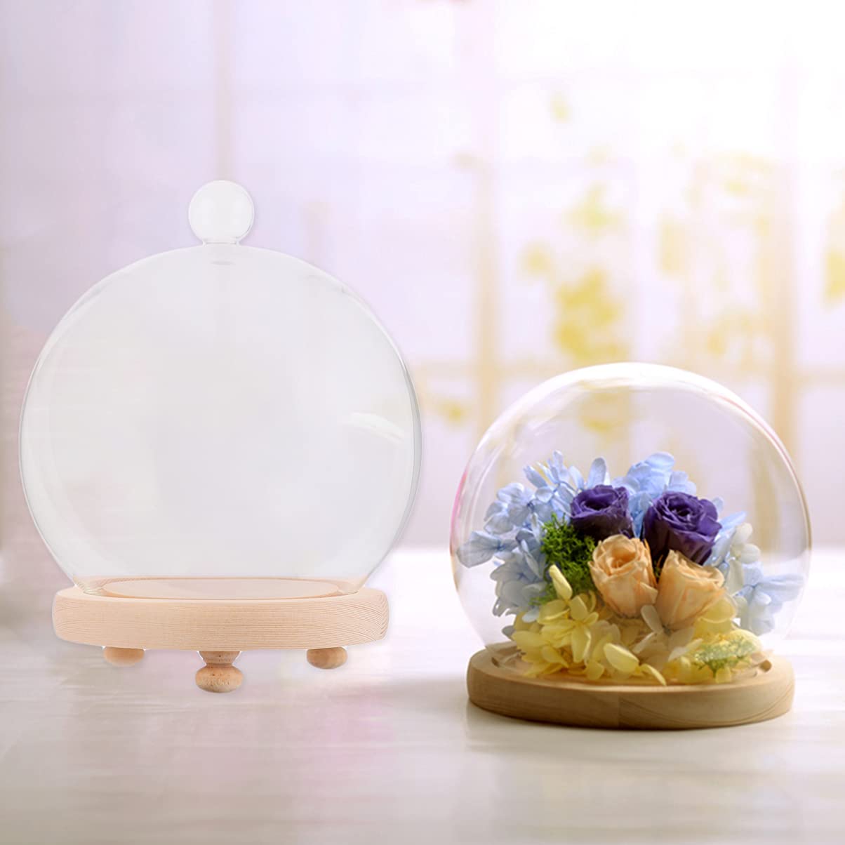 VICASKY 1 Juego Cubierta De Cristal De Flores Preservadas Terrarios De Vidrio para Soporte para Pasteles De Vidrio con Tapa Cúpula De Queso De Madera Antiguo Bambú Cubierta De Comida