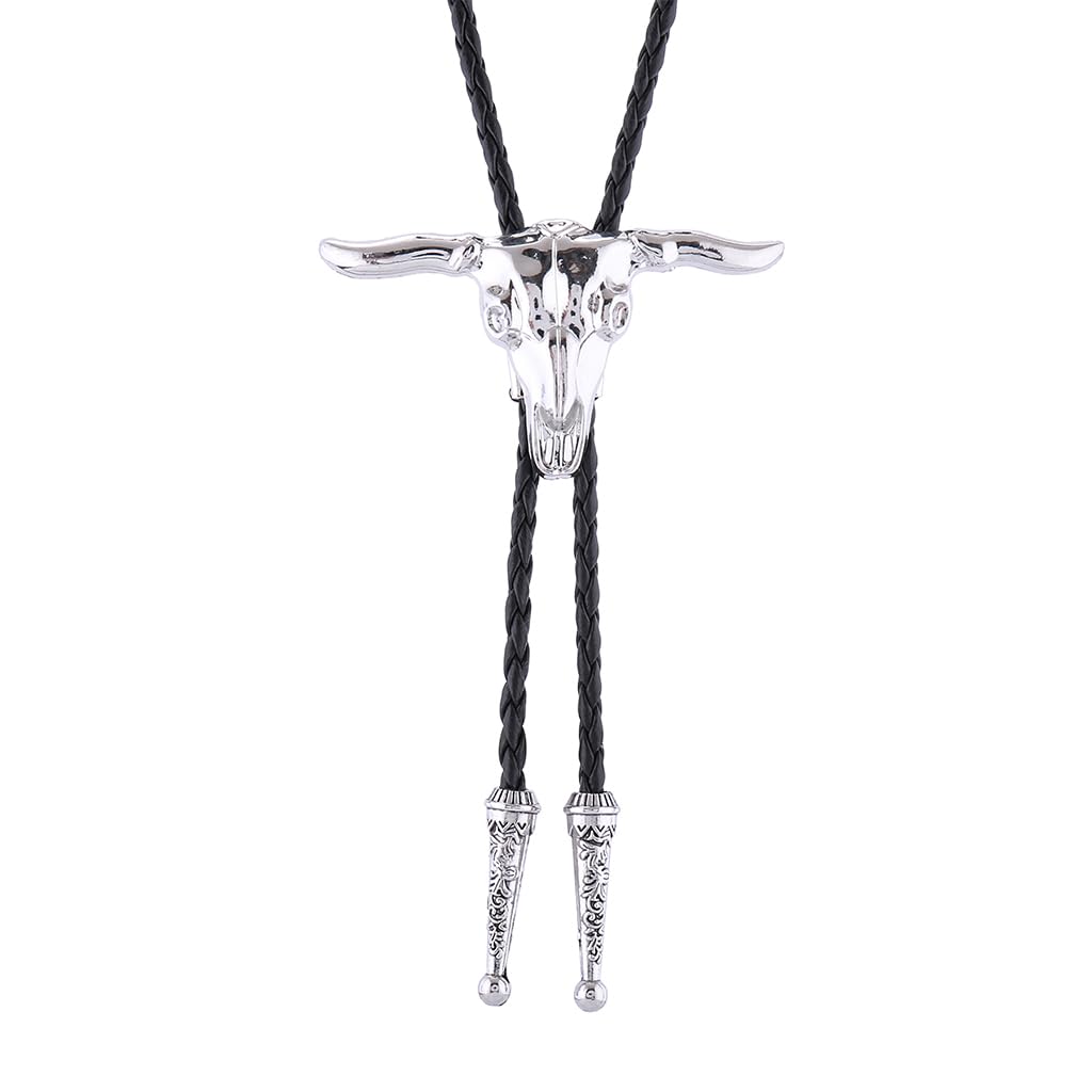 GelConnie Longhorn Bull Bolo Tie for Men Native American Western Cowboy Leather Necktie Bolo Necklace for Women Gold Texas