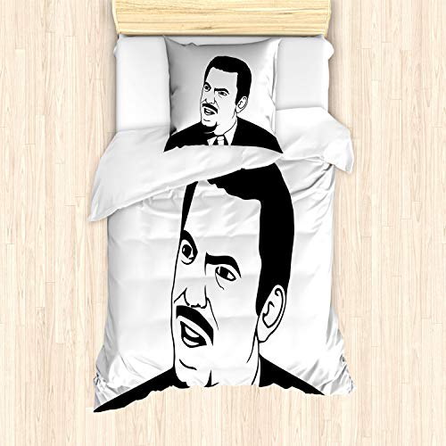 ABAKUHAUS Humour Ensemble de Housse de Couette, Retro Comics Troll Mémé, Décoratif 2 Pièces avec 1 Taie d'oreiller, 135 x 200 cm - 80 x 80 cm, Blanc et Noir