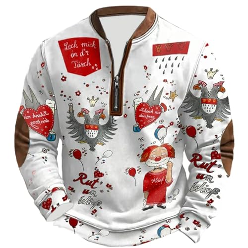 Sudadera Deportiva Informal de Manga Larga sin Capucha con Cremallera Parcial y Estampado Festivo para Hombre (White, XXXXL) #153