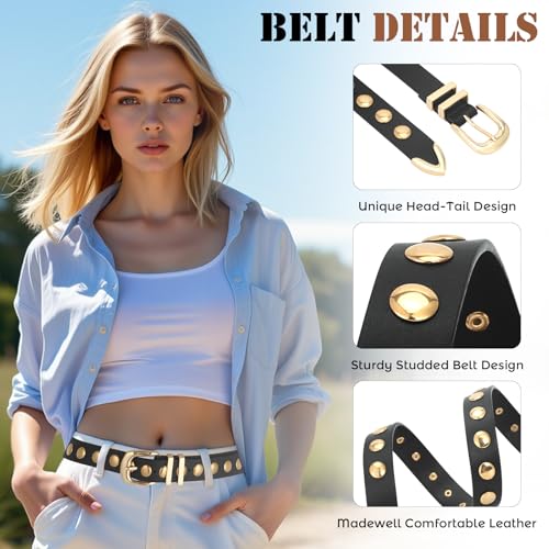 Women Studded Belt for Jeans Dress Fashion Punk Leather Belt Black Belt With Gold/Silver Buckle Women4