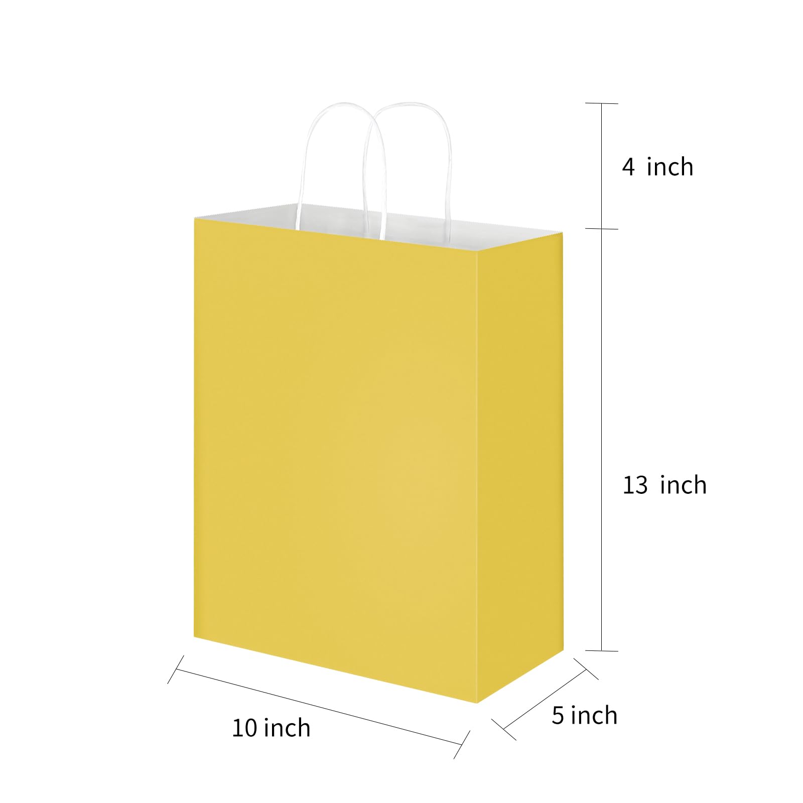 Oikss 50 Pack 10x5x13 Yellow Kraft Paper Bags with Handles Bulk for Birthday Party Favors Grocery Retail Shopping Business Goody Recycled Craft Gift Bags (Large Size, 50 Count)