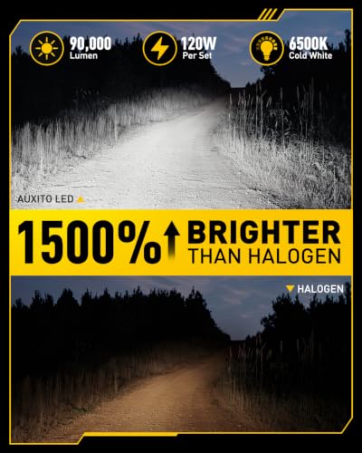 Image of AUXITO 9012 HIR2 LED Bulbs Combo, 15X Brighter, 5-Min Install, IP68, 2 Pack