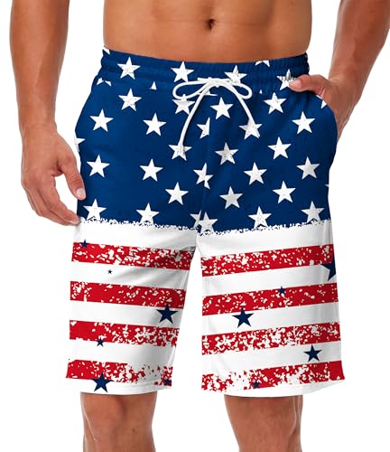 AOBUTE Men's 4th of July Shorts American Flag Patriotic Shorts with Pockets