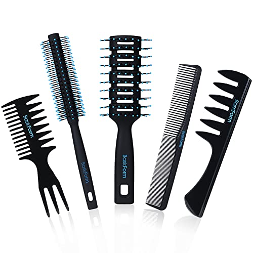 BasicForm Styling Hair Brush and Comb Set for Men, Vent Brush Round Hair Roller for Quiff, Pompadour, Slicked-back, Undercut
