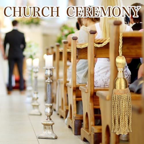 8 Pcs Weighted Church Pew Reservation Rope with Heavy Tassels Ends Reserved Church Seating Accessory Pew Rope for Wedding Funeral Seating Reserved Signs (8ft,Gold)