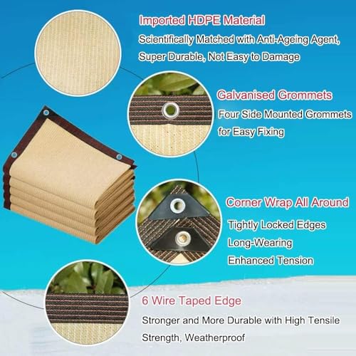 Couverture d'ombrage nette 90% d'ombre toile beige avec œillets renforcés PEHD