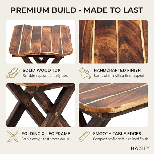 Image of Wooden Folding Side Table, Mango Wood, Square, 30 cm | Coffee Table for Living Room, Foldable Corner Table for Bedroom, Antique Finish