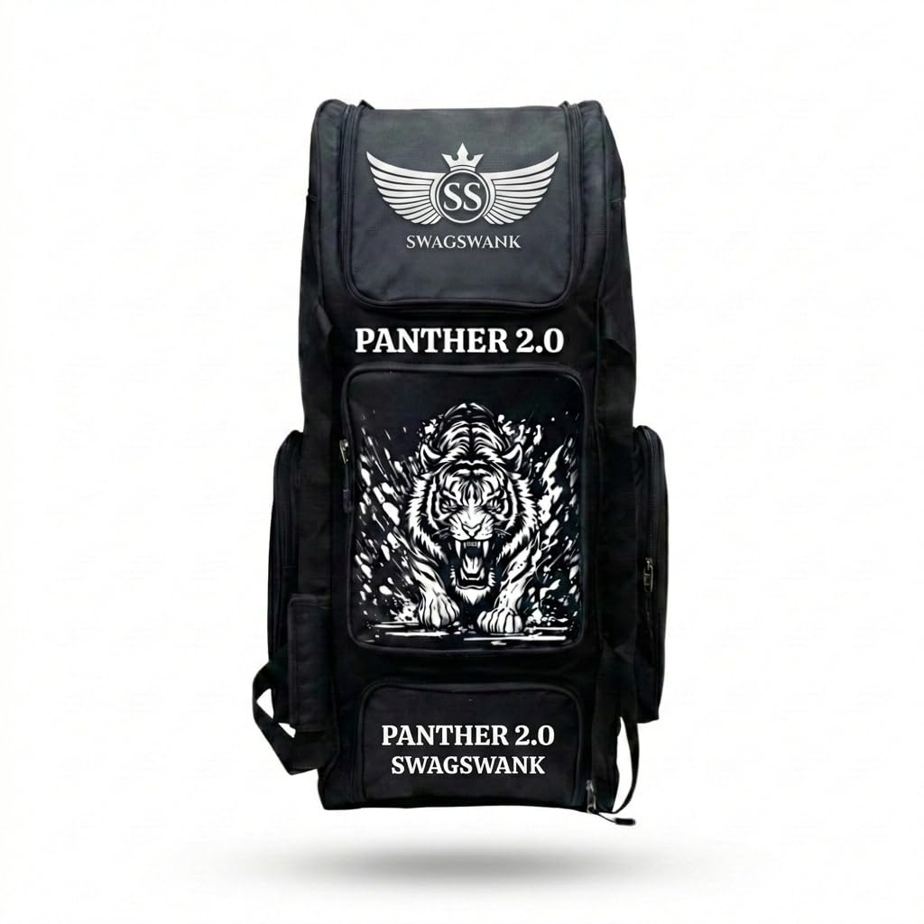 Panther 2.0 Cricket Kit Bag with Wheels, Black and Gold, Multiple Compartments, Backpack Straps with Wheels-picture-13