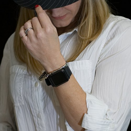 Carterjett Compatible Apple Watch Band 41Mm 40Mm 38Mm Xxl Leather Iwatch Band Replacement Strap Extra Large Black Steel Hardware For Series 8 & Se Series 7 6 5 4 3 2 1 Deluxe Edition Sport (41 40 38 L/Xl Black) #TOP3