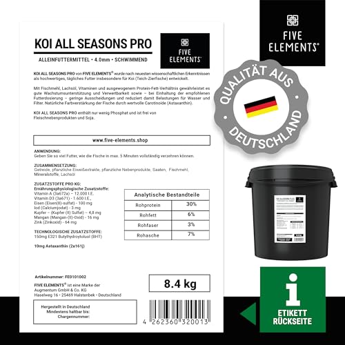 Goldfischfutter Five Elements Koi All Seasons Pro 8,4 kg 4,5 mm