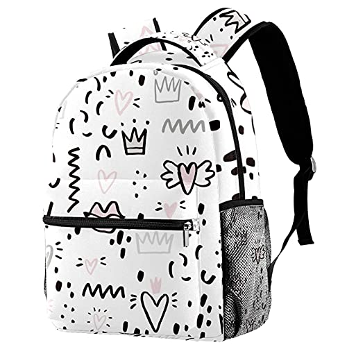 Sac à dos de voyage enfant avec porte-bouteille - Motif cœur et couronne pour filles et garçons