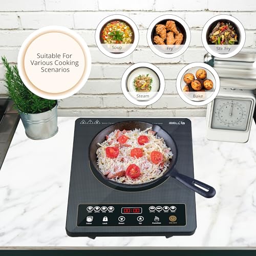 Image of iBELL IBL CROWN 11 Induction Cooktop 2000W, Portable Electric Induction Cooker, Full Touch Control, 6 Preset Cooking Modes, Auto Shut-Off, Overheat Protection, Black, 2-Year Warranty
