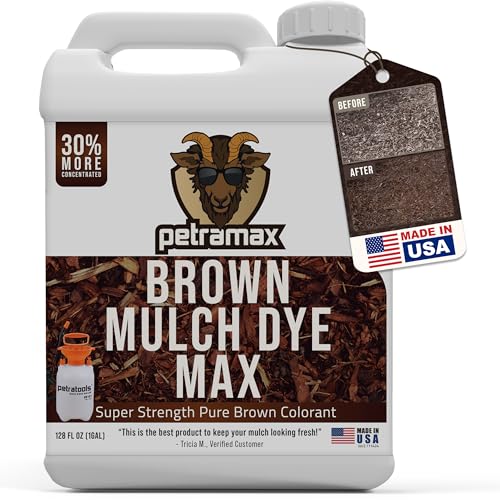 PETRAMAX Petra Brown Mulch Dye, 14,400 Sq Ft Coverage - Brown Mulch for Landscaping & Garden Beds, Wood Mulch Dye - 1 Gallon