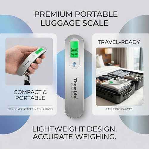 Image of Themisto TH-WS09 Digital Travel Luggage Scale, 50kg Capacity, Tare & Hold Functions, Silver
