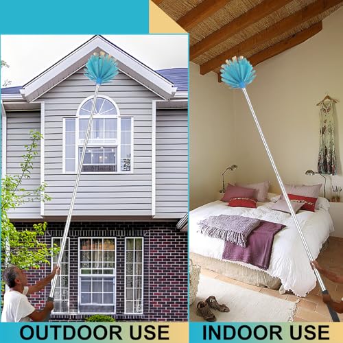 Image of Cobweb Duster with Extension Pole,Adjustable 57 inch Spider Web Brush with Pole | Medium Stiff Bristles Cobweb Duster Head ,for High Ceilings, Suitable for Ceilings, Walls, Indoor Outdoor Environments