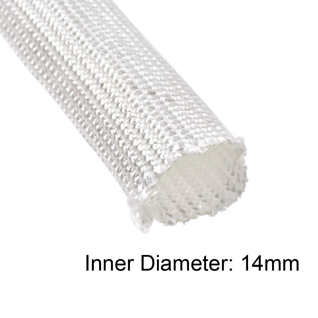 sourcing map Funda trenzada de aislamiento, manga de fibra de vidrio de alta temperatura de 9.8 pies a 14 mm, color blanco