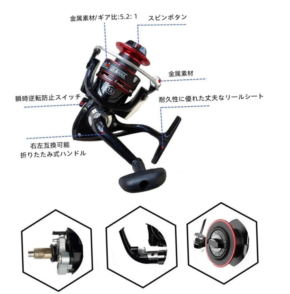 スピニングロッド 釣竿セット 釣り竿 投げ竿 1.8M/2.1M 4本継 ロッド スピニングリール 釣り餌 釣り糸付 初心者向け つりざおセット 収納バッグと 付き 海釣 川釣 穴釣 堤防釣