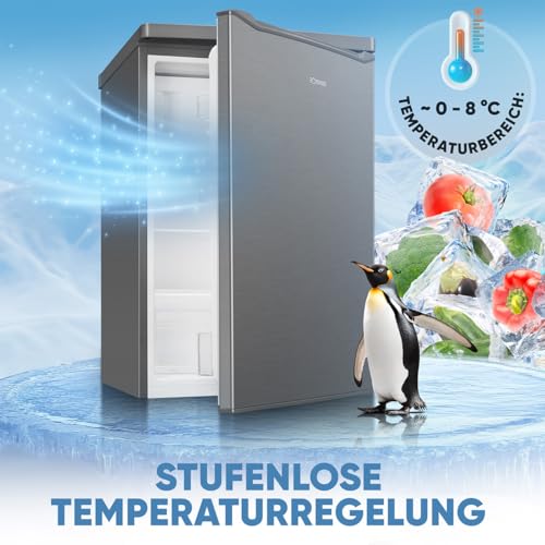 Bomann® Kühlschrank mit Gefrierfach | 109 Liter | energieeffizient, leise & kompakt | 2 Ablagen, Obst- & Gemüsefach | 4-Sterne-Gefrierfach | Türanschlag wechselbar | KS 7251 inox