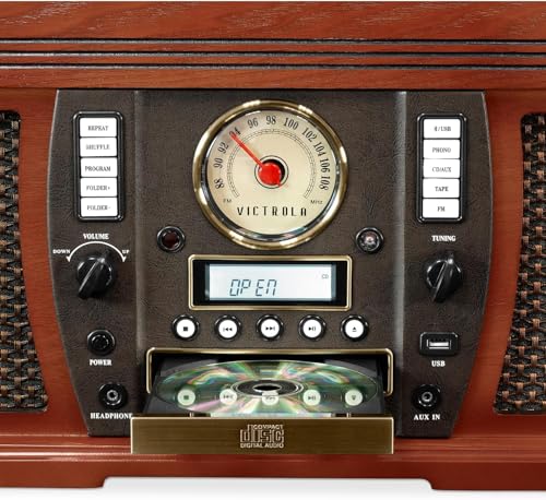 Image of Victrola Aviator 8-in-1 Bluetooth Record Player & Multimedia Center with Built-in Stereo Speakers - 3-Speed Turntable, Vinyl to MP3 Recording, Wireless Music Streaming, Mahogany