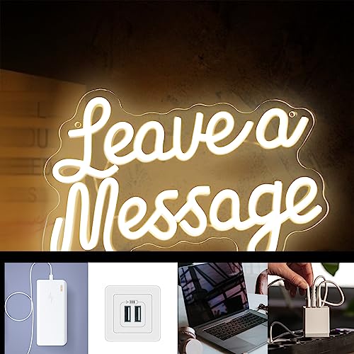 Image of Leave A Message Neon Sign, Guestbook Neon Light LED Reception Desk Welcome Sign USB Powered Dimmable, for Wedding Hotel Spa Salon Storefront Business Wedding Backdrop Decor(12.5 * 8.4 In)